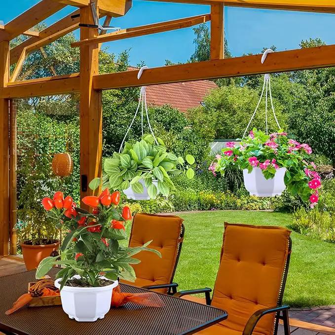 Roshtia 24 Pcs Hanging Plastic Planter Pot with Hook Flower Pots Baskets Hanging Nursery Planter Holder for Outdoor Indoor Plant Garden(Ceramic White,6 Inch) by GreenHaven Gardens
