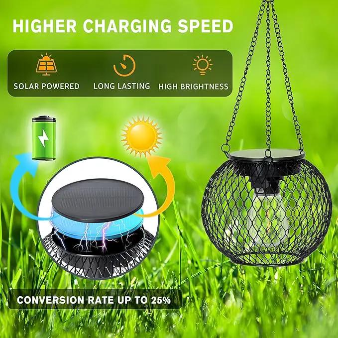 Solar Lanterns Outdoor, 2 Pack Brighter Metal Solar Hanging Lanterns, IP65 Waterproof Solar Lights Outdoor, Gardening Gifts & Decor for Garden Yard Patio Pathway by GreenHaven Gardens