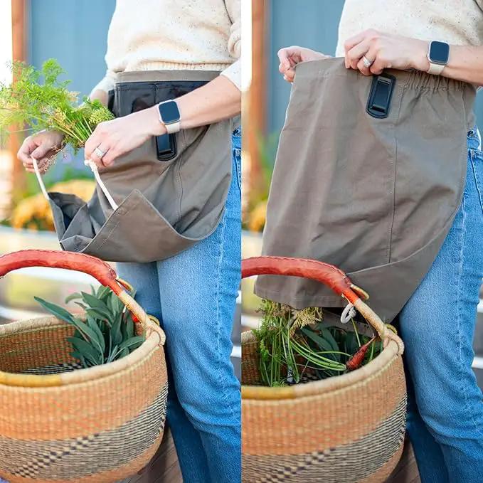 Roo Gardening Apron with Pockets & Harvesting, Picking Pouch - Adjustable, Water-resistant, Washable Canvas Cotton by GreenHaven Gardens