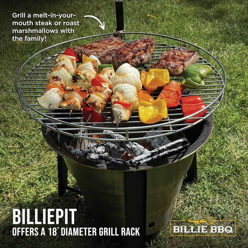 18-Inch Portable Campfire Pit & Grill - Stainless Steel Fire Pit with Raised Edge Grilling Rack by GreenHaven Gardens