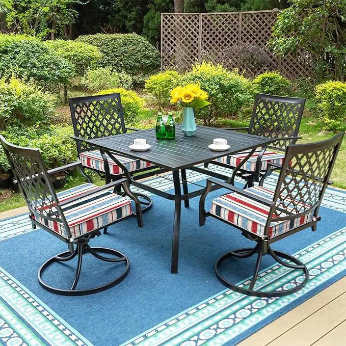 LVTXIII Patio Chair Cushions 19"x19"x3", Water-Repellent Outdoor Seat Cushions for Patio Furniture, Square Chair Pads with Ties for Home Garden Decoration, Set of 2, Stripe Red Blue by GreenHaven Gardens