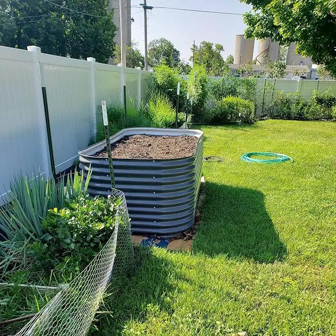 Vego garden 32" Extra Tall Raised Garden Bed Kits,10 in 1 Modular Raised Planter Box for Vegetables Flowers Fruits Oval Metal Raised Garden-Modern Gray by GreenHaven Gardens