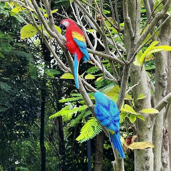 Realistic Parrot Sculpture Resin Hanging Parrots Garden Statues Lifelike Bird Figurines Landscape Ornament Patio Yard Lawn Figurine Tree Decor, Outdoor Garden Wall Statues (Blue) by GreenHaven Gardens