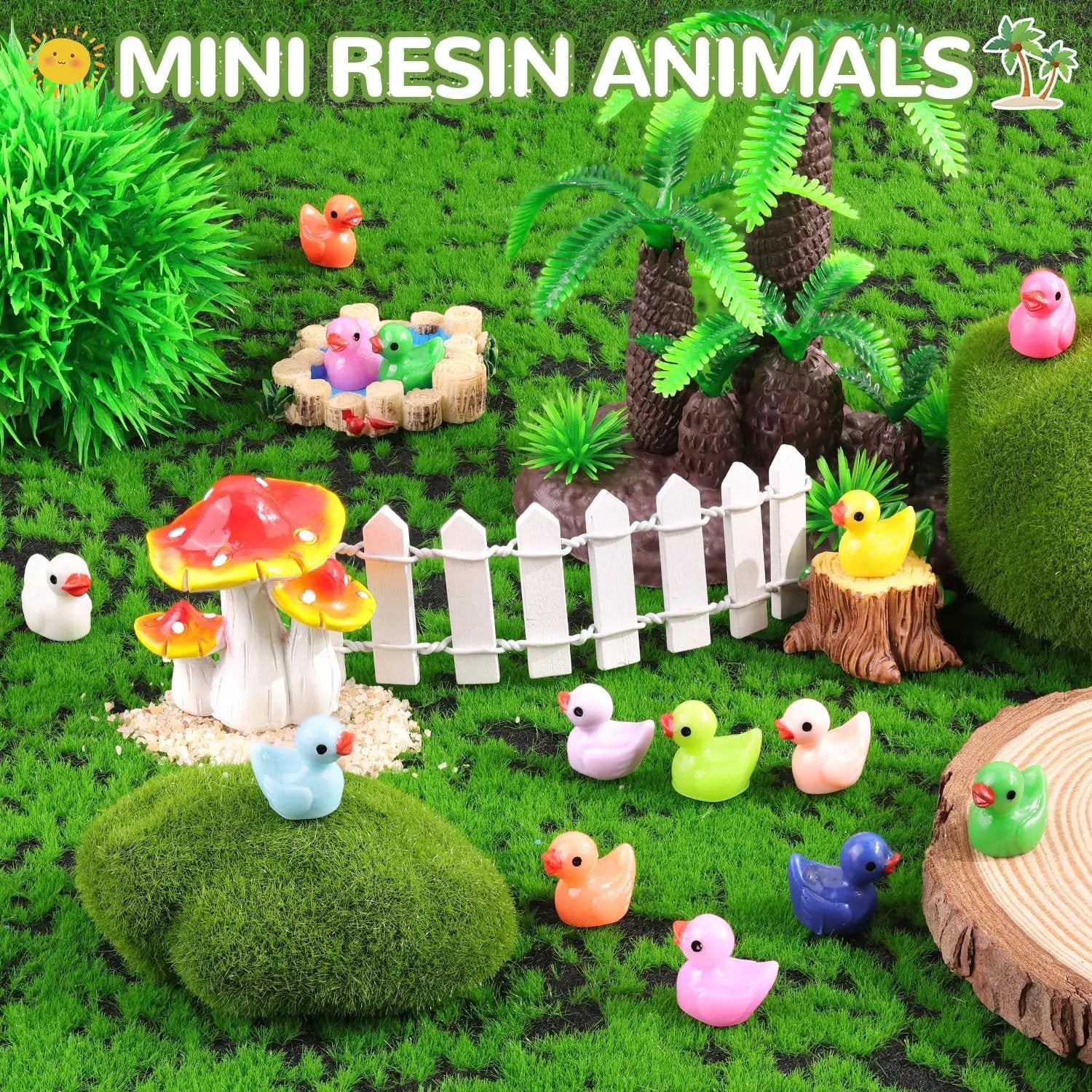 200PCS Mini Resin Animals Cute Tiny Ducks,Miniature Duck Figures to Hide,Little Animal Toys Small Figurines Bulk for Topper Desk Garden Dollhouse Landscape Aquarium Ornaments DIY Crafts & Decor by GreenHaven Gardens
