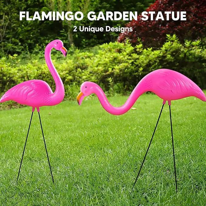 JOYIN Set of 6 Small Pink Flamingo Yard Ornament Stakes, Mini Lawn Plastic Flamingo Statue with Metal Legs for Sidewalks, Outdoor Garden, Luau Party, Tropical Party Decor, 2 Styles by GreenHaven Gardens
