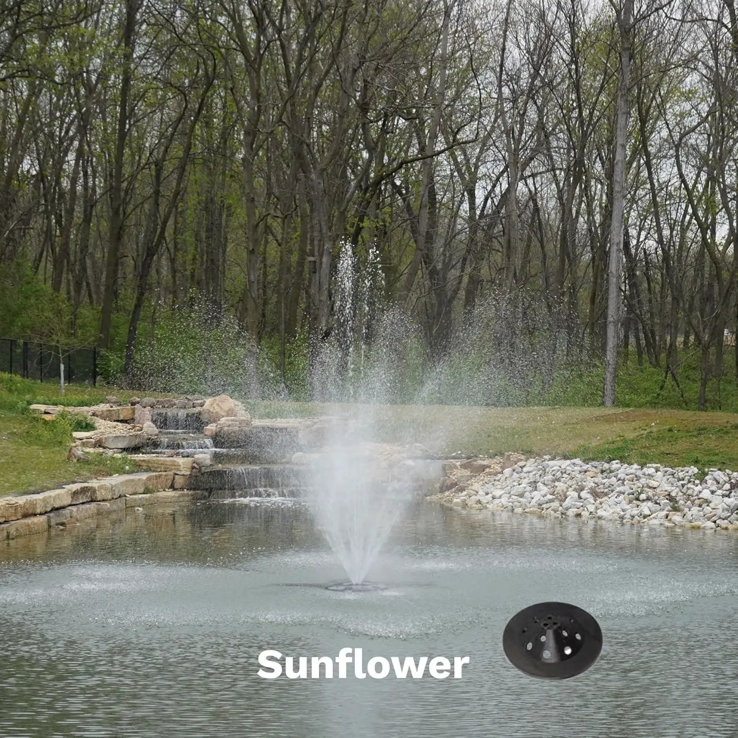 HALF OFF PONDS Floating Fountain – 1.75 HP Pond Aerator with 200' Cord – 14,800 GPH Water Pump –11 Spray Patterns - Energy-Efficient - White LED Lights - for Large Ponds, Lakes & Water Gardens by GreenHaven Gardens