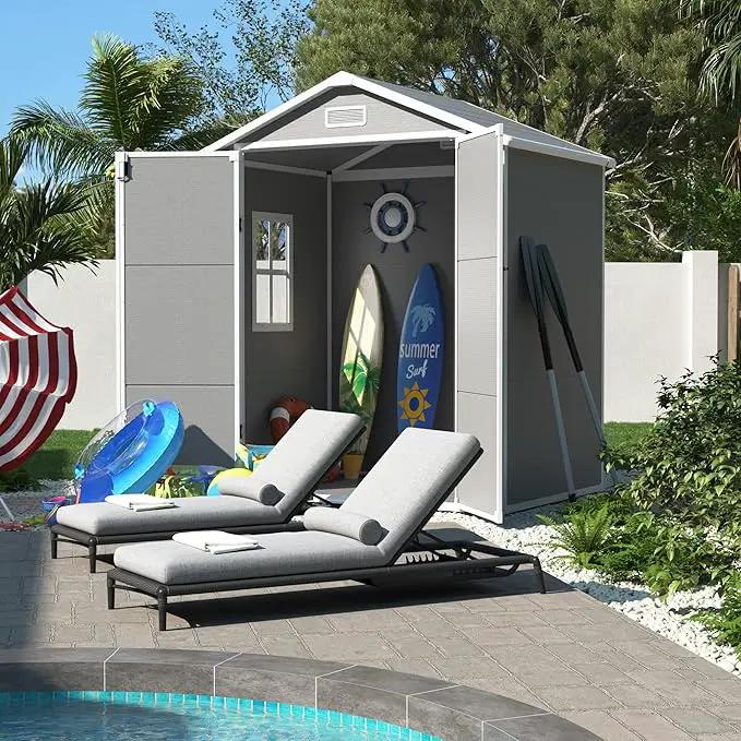 UDPATIO Outdoor Resin Storage Shed 6x4.5 FT, Plastic Garden Shed for Bike, Garbage Can, Tool, Outside Sheds with Lockable Door for Backyard, Patio, Lawn, Grey & White by GreenHaven Gardens