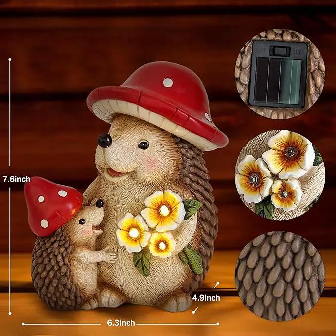 Solar Hedgehog Garden Statue Lights for Outdoor Decor, Resin Hedge hog Figurine Lighting Decorations, Patio Yard Lawn Ornaments Birthday Gifts for Women Mom Grandma by GreenHaven Gardens