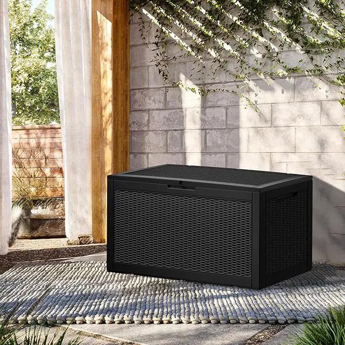 100 Gallon Resin Deck Box, Waterproof Outdoor Storage Bin for Patio Furniture, Pool Accessories, and Garden Tools, Lockable & UV-Resistant, Black by GreenHaven Gardens