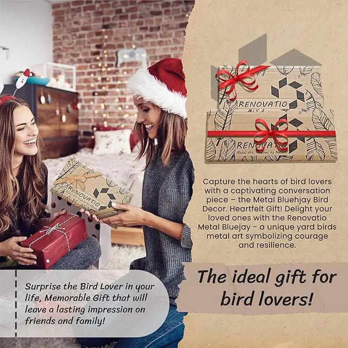 Renovatio Metal Bird Decor – Rustic Bluejay Decoration, Metal Garden Sculpture, Outdoor Tree Ornaments – A Unique Outdoor Yard Decor – Bluejay (Black) by GreenHaven Gardens