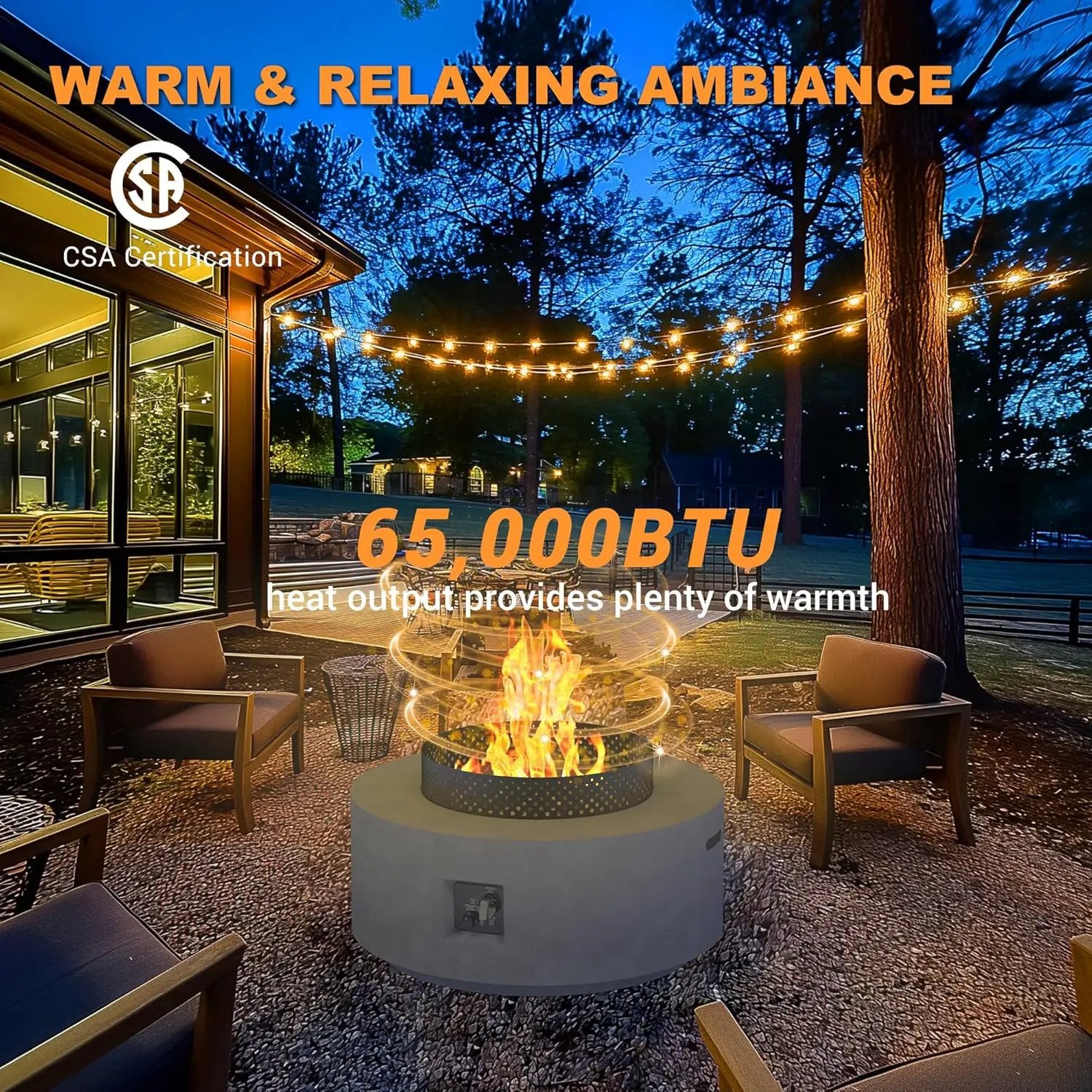 32 Inch Fire Pit Table, 3-Piece Outdoor Propane Fire Pit Table 65,000 BTU Round Gas Firepit, Wind Guard, 16 inches Tank Side Table and Baking Sheet for Garden, Patio, Grey by GreenHaven Gardens