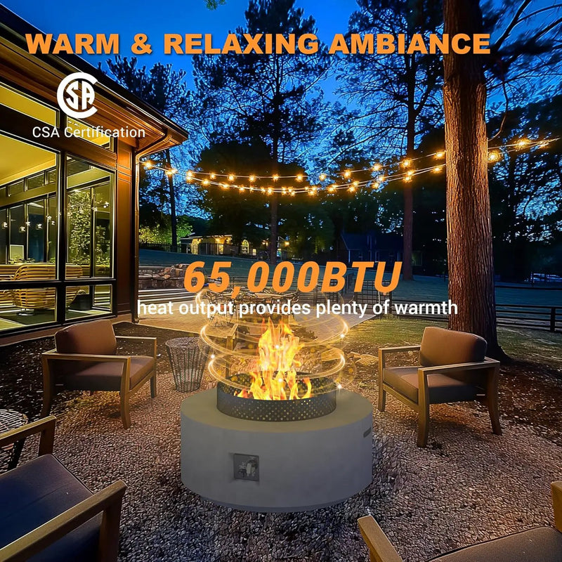 32 Inch Fire Pit Table, 3-Piece Outdoor Propane Fire Pit Table 65,000 BTU Round Gas Firepit, Wind Guard, 16 inches Tank Side Table and Baking Sheet for Garden, Patio, Grey by GreenHaven Gardens