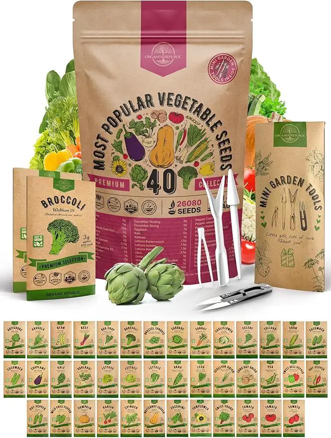 Organo Republic 40 Vegetable Seeds Variety Pack - 26000 Non GMO Heirloom Seeds for Planting Vegetables & Fruits in Bulk Individual Seed Packets, Home Garden Seeds for Hydroponic, Indoor & Outdoors by GreenHaven Gardens