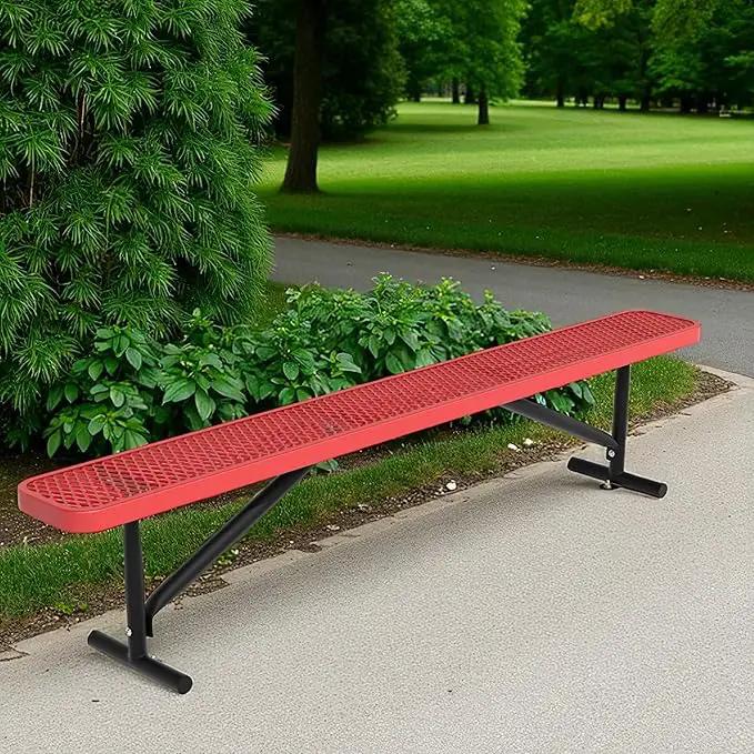 48" L Outdoor Steel Flat Bench, Heavy Duty Metal Park Bench for Outside, Expanded Metal, Commercial Benches Mesh Bench for Shopping Mall, Store, Lawn, Park, Patio, Deck, Garden (Red, 8FT) by GreenHaven Gardens