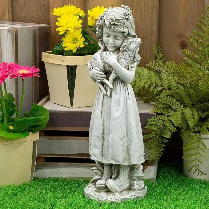 Joseph's Studio by Roman Inc., Girl with Lamb Garden Statue, Garden Collection, Religious Statue, Holy Family, Memorial, Angel, Patron Saint, Garden Décor (5x5x16) by GreenHaven Gardens