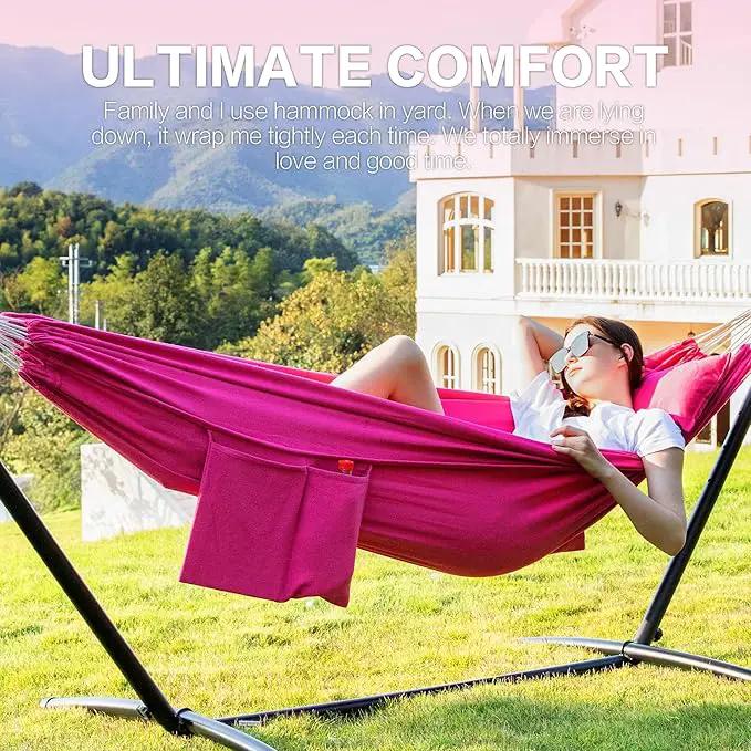 PNAEUT Double Hammocks with Stand for Outside, Portable Space Saving Heavy-Duty Steel Stand for Indoor Outdoor Patio with Carrying Bag, 450 lbs Capacity (Rose Pink) by GreenHaven Gardens