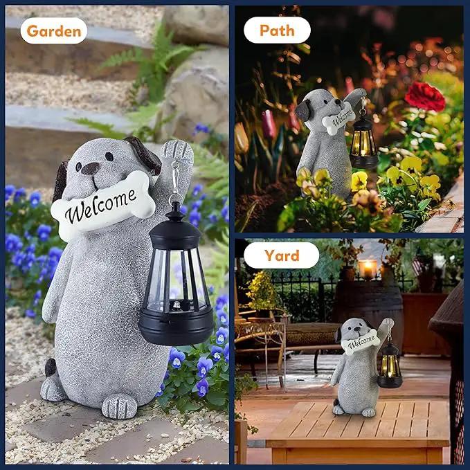 Solar Dog Statues for Garden Decor - Outdoor Dog Figurines with Solar Lantern for Yard Patio Lawn Balcony Ornaments - Garden Gifts for Mothers Day, Grandma, Easter by GreenHaven Gardens