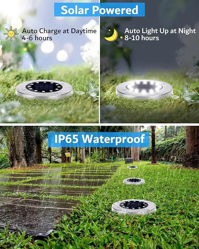 Biling Solar Ground Lights Outdoor 8 Packs, Bright 12 LEDs Solar Lights Outdoor Waterproof, Flat Landscape Lights Solar Powered for Yard Walkway Garden Driveway (White) by GreenHaven Gardens