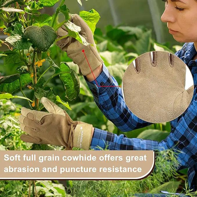 HLDD HANDLANDY Work Gloves for Women and Ladies, Leather Gardening Gloves Flexible Mechanic Working Gloves by GreenHaven Gardens