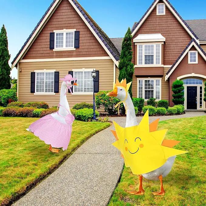 2 Set Hawaiian Luau Porch Goose Outfit for Lawn 23'' Plastic Goose Clothes Costume Summer Outdoor Decor(Sunny Style) by GreenHaven Gardens
