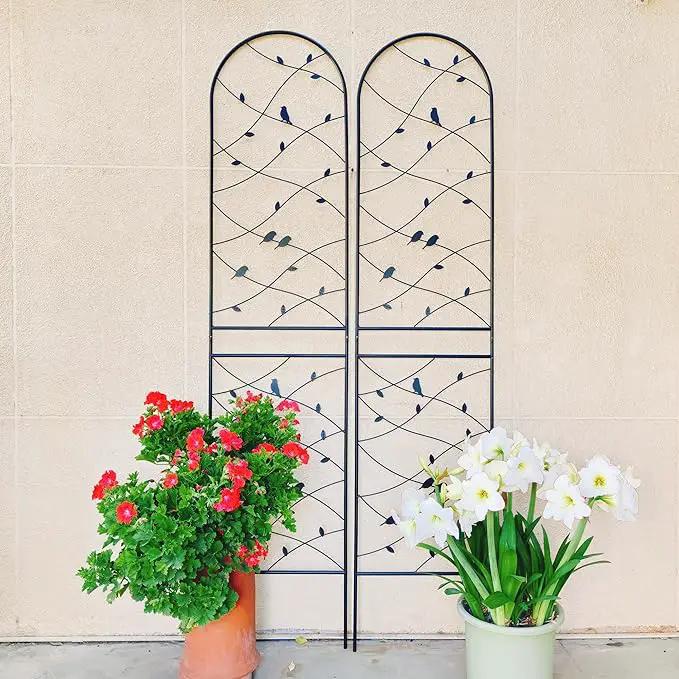 Metal Garden Trellis Rustproof Trellis for Climbing Plants Outdoor Flower Support Bird Deco (Black-2 Pack, 86.7"x19.7") by GreenHaven Gardens