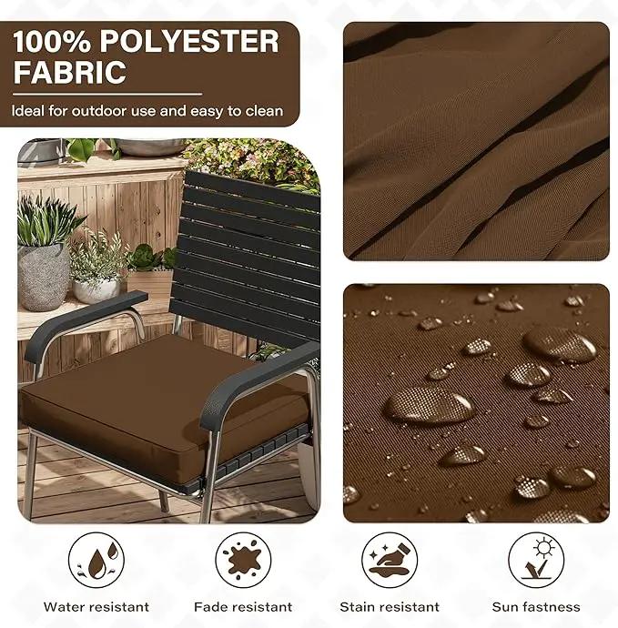 Patio Chair Cushions 17 X 16 X 3 Inch Waterproof Outdoor Seat Cushions for Patio Furniture, Outdoor Sofa Couch Pads with Ties & Handle, Set of 2, Chocolate by GreenHaven Gardens
