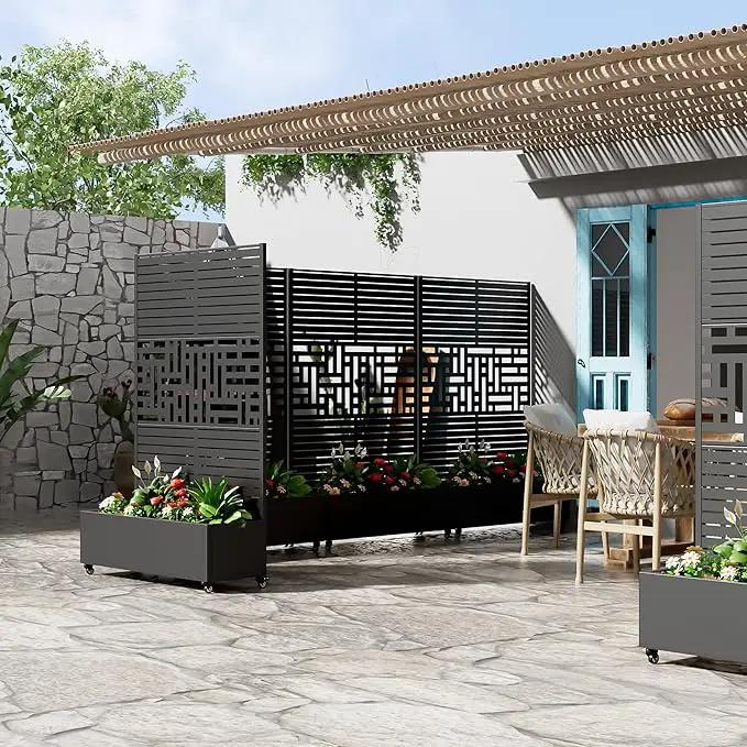 Casaphoria Metal Raised Garden Bed with Trellis and Wheels, 72"x47"x16" Planter Box for Climbing Plants, Vegetables & Vines, Features Drainage Holes and Privacy Screen, Black(Louvered&Helen) by GreenHaven Gardens