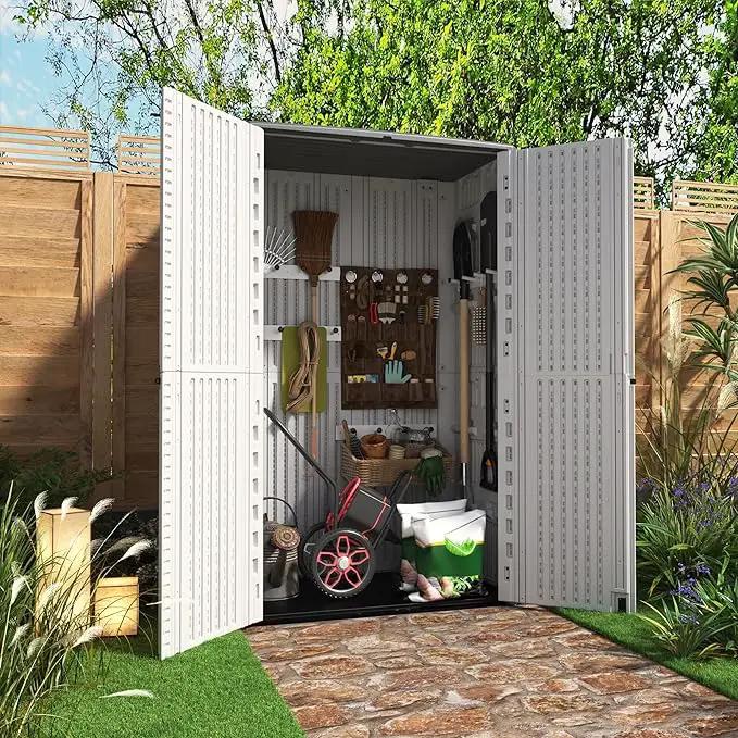 KINYING Outdoor Storage Cabinet Waterproof, Resin Vertical Outdoor Storage Shed for Patio Furniture, Garden Tools, Pool Accessories, Mower Storage (66 Cu.ft, Off White) by GreenHaven Gardens
