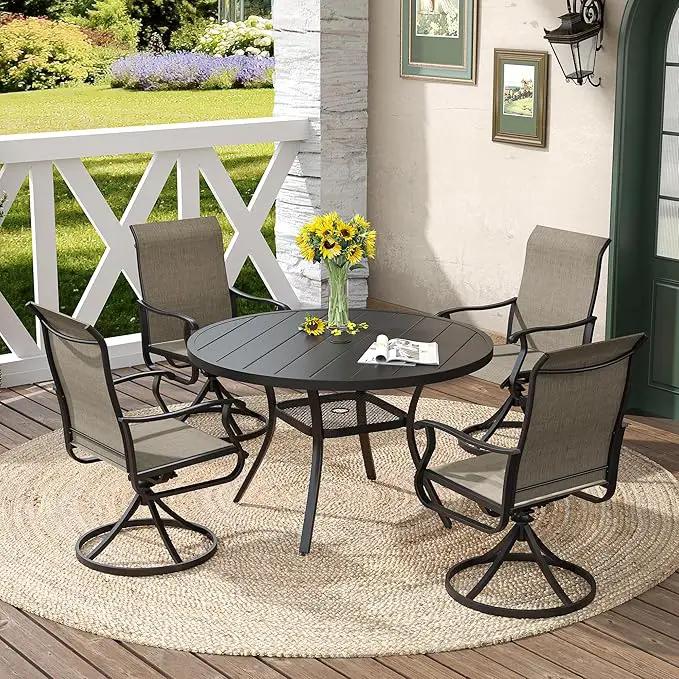 DIFY Outdoor Dining Table for 4, Round Patio Table with Umbrella Hole for Garden, Backyard and Porch (Black) by GreenHaven Gardens