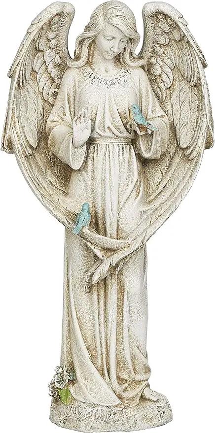 Joseph's Studio by Roman - Angel with Two Birds Statue, 20" H, Garden Collection, Resin and Stone, Decorative, Religious Gift, Home Outdoor and Indoor Decor, Durable, Long Lasting by GreenHaven Gardens