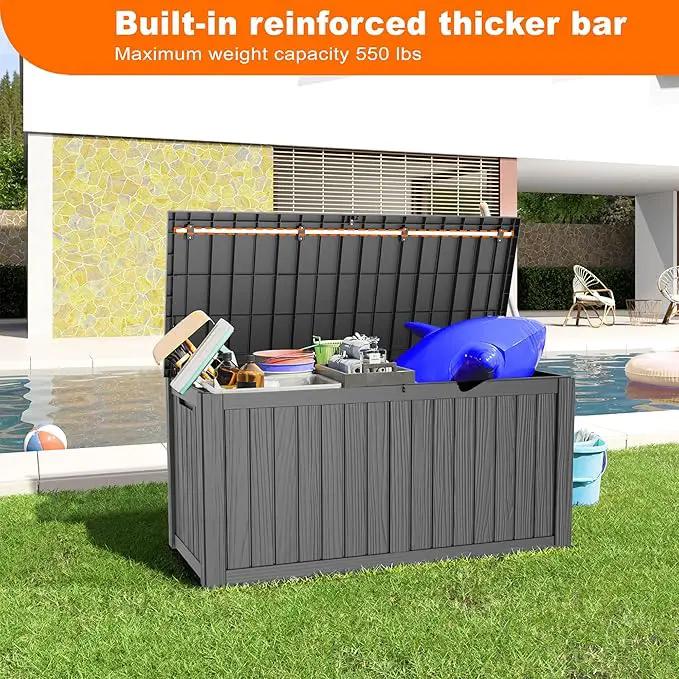 150 Gallon Resin Deck Box, Lockable Patio Outdoor Storage Box for Furniture, Garden Tools and Tools Storage, Waterproof Outside Storage Boxes - Black by GreenHaven Gardens