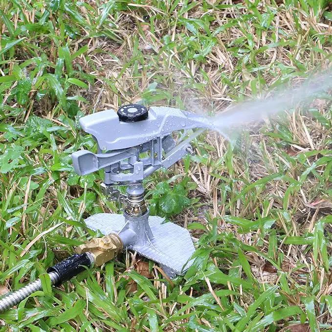 STYDDI Professional Heavy Duty Pulsating Sprinkler on Metal 3-Pronged Step Spike, Metal Pro Adjustable Circular Sprinkler for Large to Extra Large Yard, Areas, Lawn, Coverage up to 8500 Sq.FT by GreenHaven Gardens