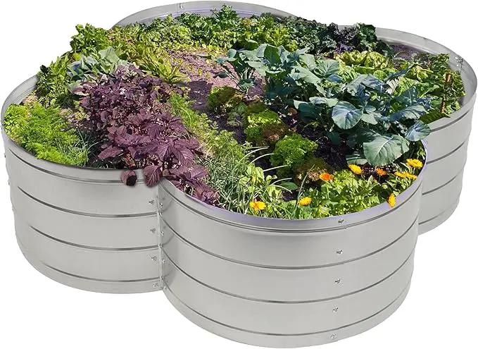 Sunnydaze Galvanized Raised Garden Bed - Metal Raised Bed for Gardening - Outdoor Planter Box for Flowers, Plants, and Vegetables - Silver - 12” H Clover by GreenHaven Gardens