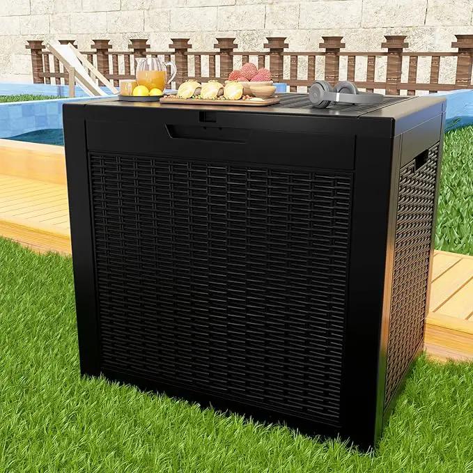 36 Gallon Outdoor Deck Box,Storage Lockable Waterproof Patio Furniture,Garden Tools,Cushions,Pool Accessories Outside Storage Resin Box(Black Pattern) by GreenHaven Gardens