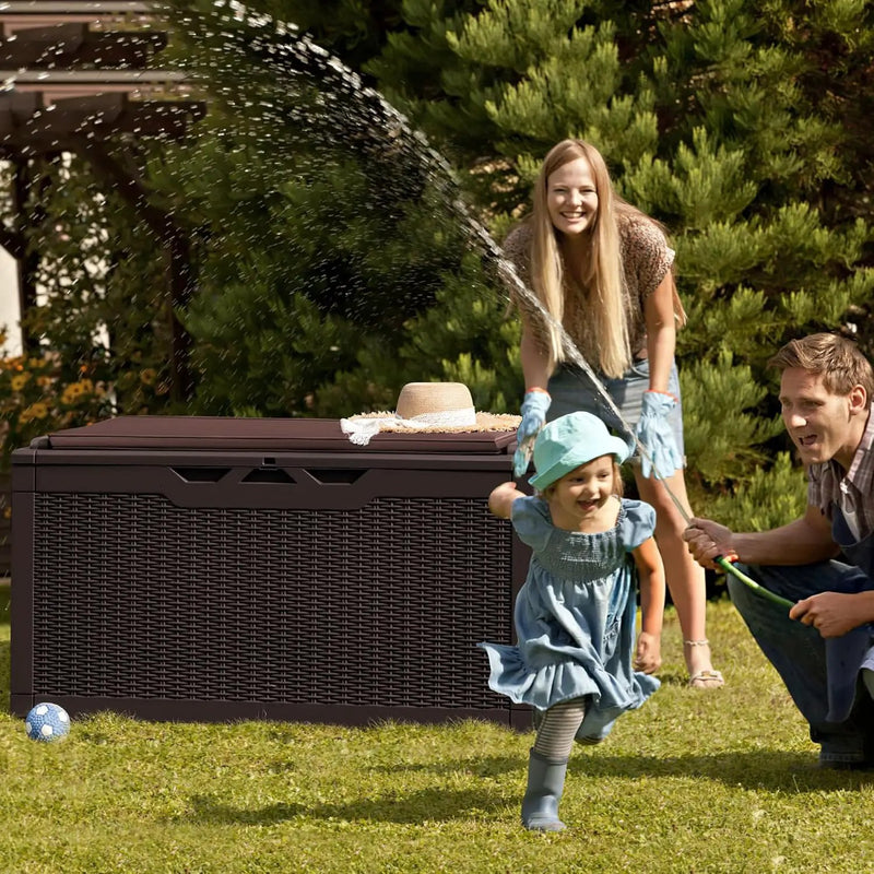 Greesum 100 Gallon Resin Deck Box Large Outdoor Storage Boxes with Cushions for Garden Tools, Patio Furniture Pillows, Pool Supplies, Dark Brown by GreenHaven Gardens