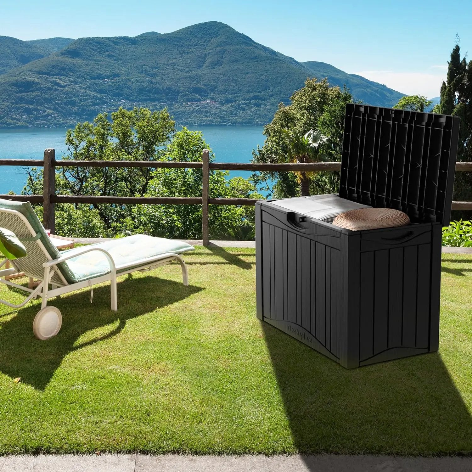 50 Gallon Waterproof Large Resin Deck Box Indoor/Outdoor Lockable Storage Container and Seating for Garden, Pool, and Patio (50 Gallon,Black) by GreenHaven Gardens