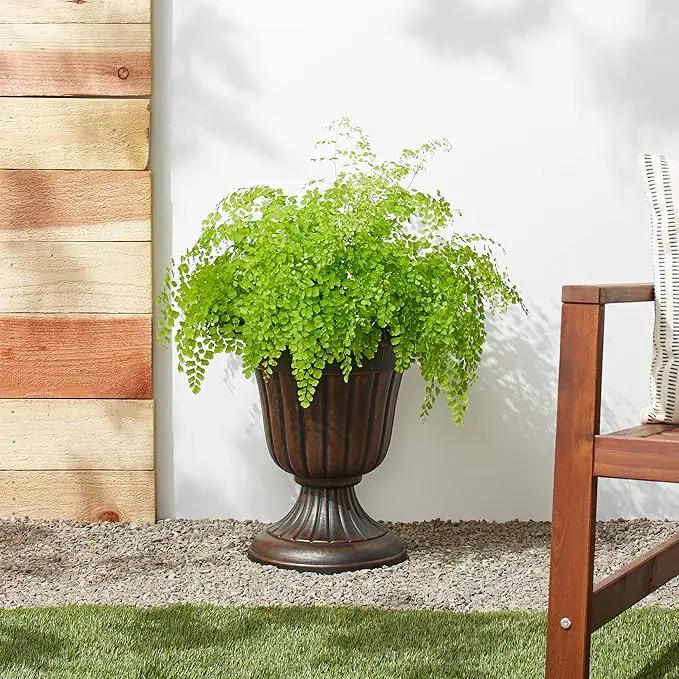 PL00CP Classic Traditional Plastic Urn Planter, 16" x 18", Brushed Copper by GreenHaven Gardens