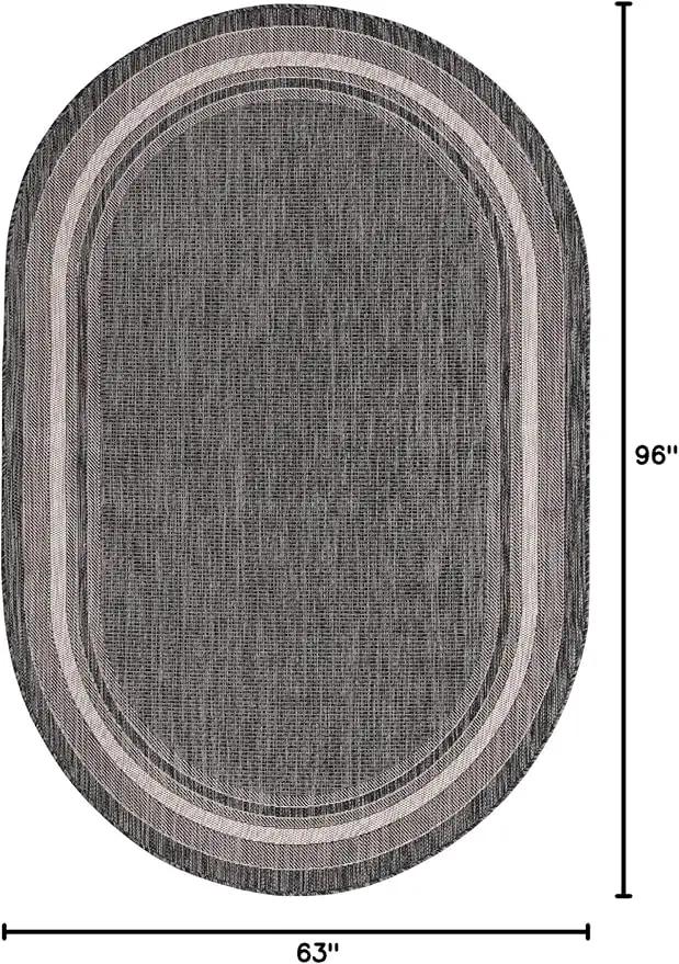 Unique Loom Outdoor Border Collection Area Rug - Soft Border (5' 3" x 8' Oval, Black/ Ivory) by GreenHaven Gardens
