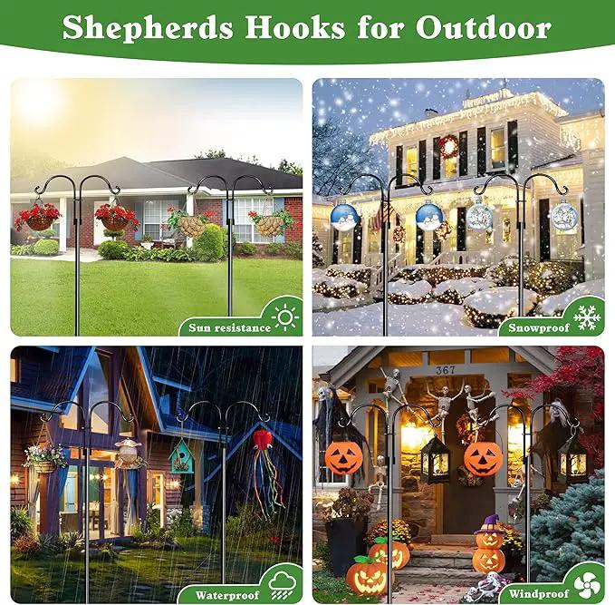 Double Shepherds Hooks for Outdoor (1Pack,76 inch) Heavy Duty Adjustable Bird Feeder Pole Garden Decor Shepherds Hook for Hanging Bird Feeder, Plant Baskets, Hummingbird Feeder for Outside by GreenHaven Gardens
