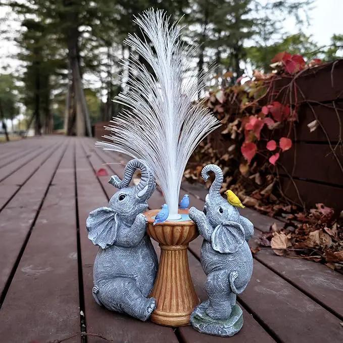 Elephant Statue Solar Garden Decor,Resin Elephant Statue and Colour Changing Optical Fiber Solar Lights,Outdoor Decor for Balcony, Garden, Patio, Yard, Lawn, Gifts for Mom Grandma by GreenHaven Gardens