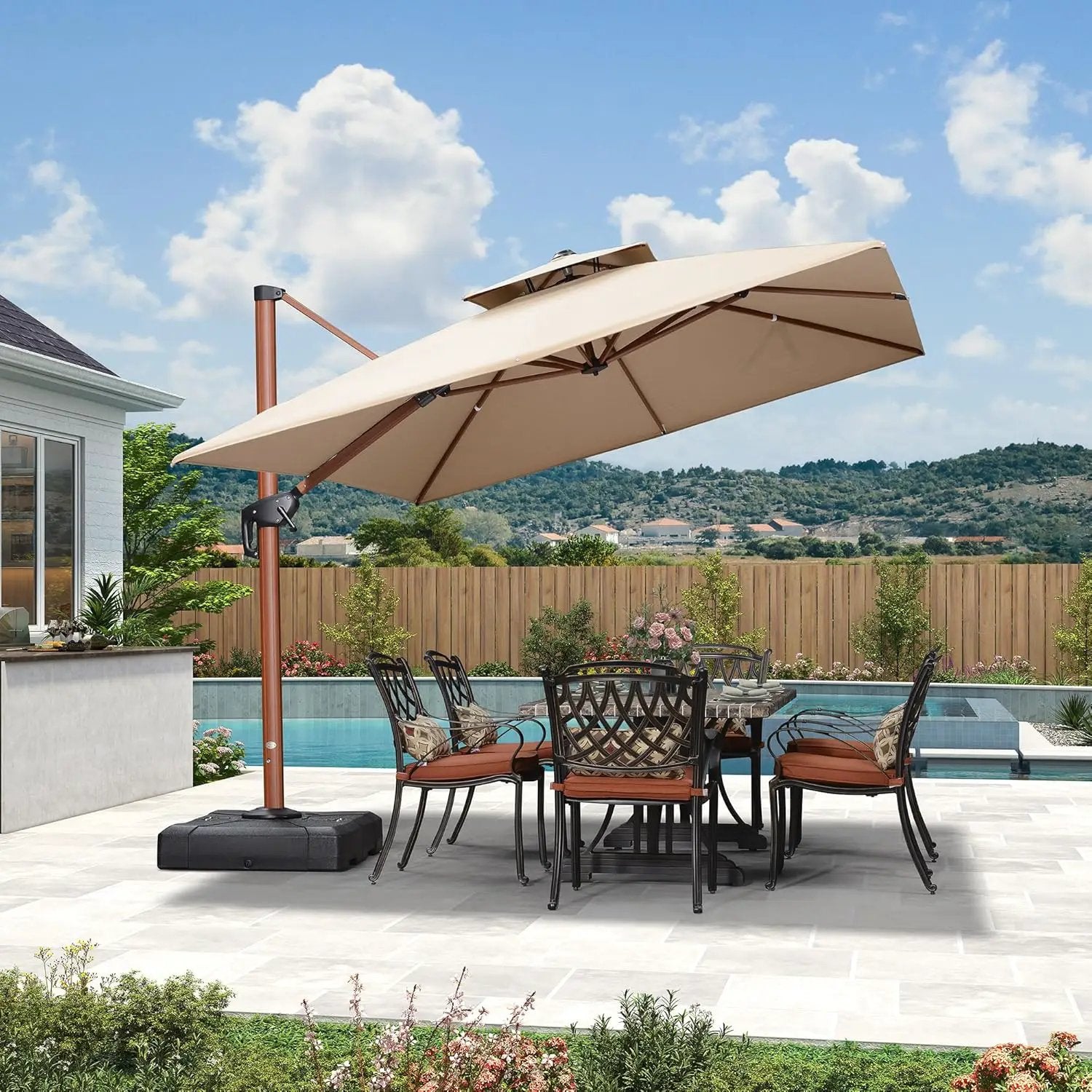 PURPLE LEAF 9' x 12' Double Top Deluxe Rectangle Patio Umbrella - Offset Hanging Cantilever Umbrellas in Heather Beige by GreenHaven Gardens