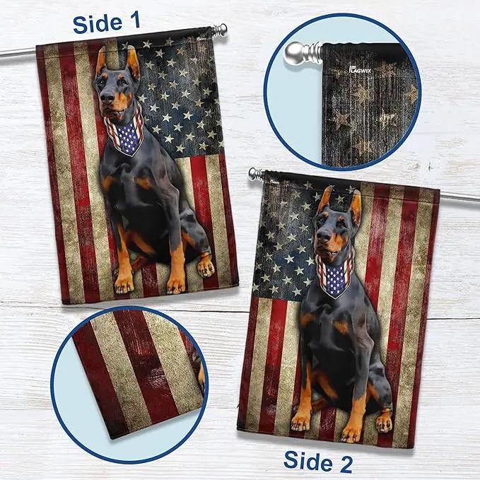 FLAGWIX Doberman Pinscher Flag, American Patriot Dog Flag Decorations - 4th of July Decorations for Home, Outside, House Flag 30x40 - Double Sided, Heavy Duty Canvas Flag Indoor Outdoor by GreenHaven Gardens