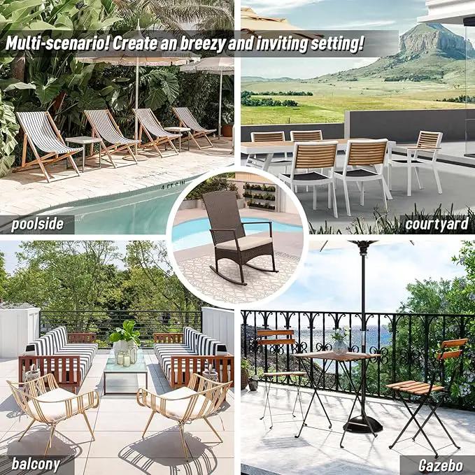 Outdoor Rocking Chair 3 Pieces High-Backed Rocking Chair Outdoor Patio Rocking Chairs Outdoor Table, Khaki by GreenHaven Gardens