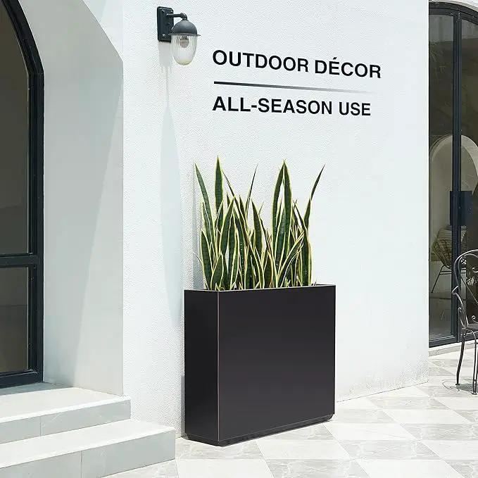 Metallic Heavy Planter for Outdoor Plants, 38Lx10Wx30H Inches Tall and Long Metal Divider Planter Box with Hand Brushed Gold Edge for Outside & Indoor, No Assembly (Black) by GreenHaven Gardens