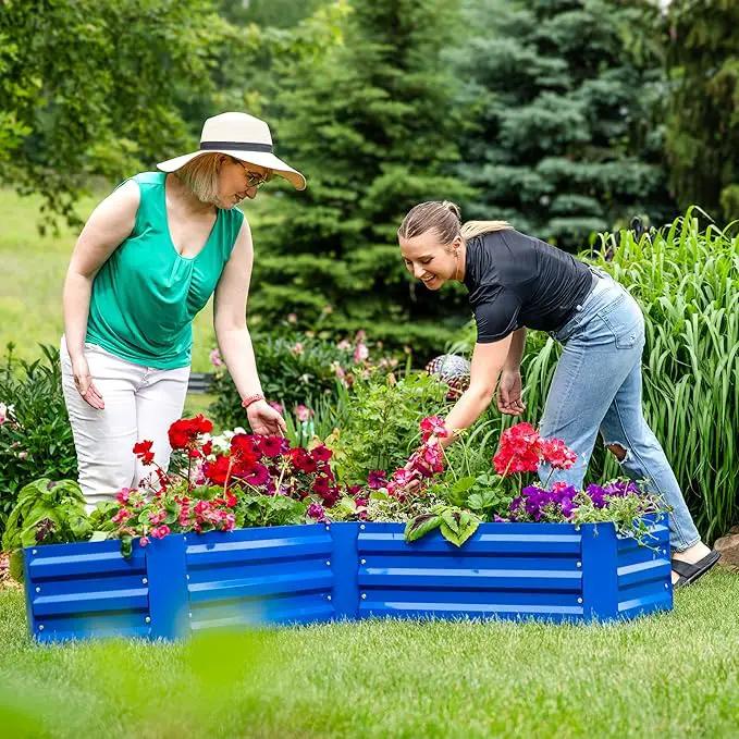 Sunnydaze Galvanized Raised Garden Bed - Metal Raised Bed for Gardening - Outdoor Planter Box for Flowers, Plants, and Vegetables - Blue - 12" L-Shaped by GreenHaven Gardens