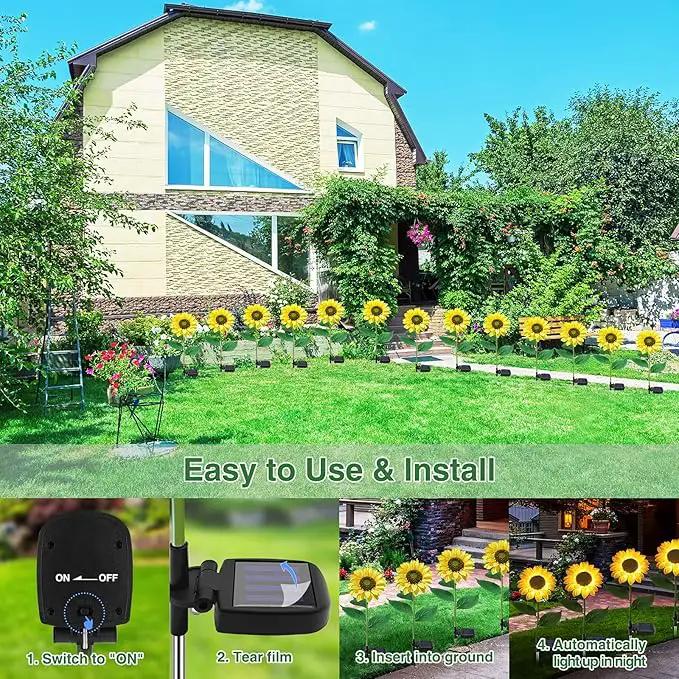 TYNLED Sunflower Solar Garden Lights, 4 Pack Outdoor Solar Powered Garden Stake Lights Waterproof Decoration Flower Landscape Lights for Garden Patio Pathway Backyard by GreenHaven Gardens