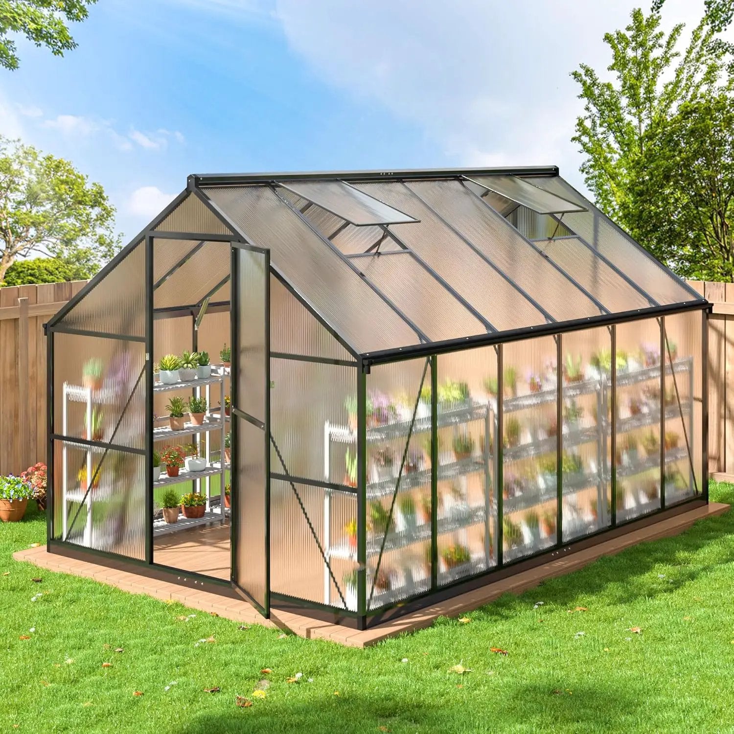 Polar Aurora 8x12 FT Greenhouse, Quick Aluminum Assembly Structure Polycarbonate Greenhouse, Walk-in Greenhouses for Outdoors with Ventilated Windows, Green Houses for Outside Backyard Garden by GreenHaven Gardens
