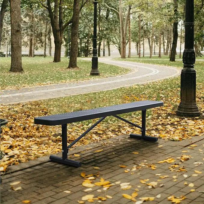 72" L Steel Flat Bench Garden Bench, Black Outdoor Park Bench Weather-Resistant Steel Metal, Patio Seating for Front Porch Backyard Park Outside, Metal Benches for Outside to dodrill to Ground by GreenHaven Gardens