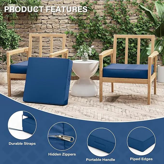 Patio Chair Cushions 22 X 22 X 4 Inch Waterproof Outdoor Seat Cushions for Patio Furniture, Outdoor Sofa Couch Pads with Ties & Handle, Set of 2, Blue by GreenHaven Gardens
