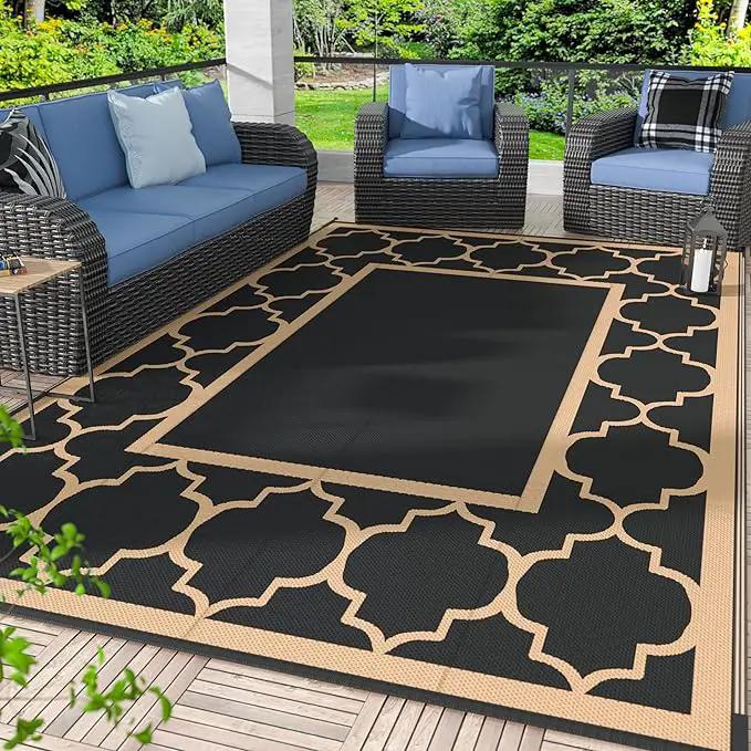 GENIMO 4 ' x 6 ' Outdoor Rug for Patio Clearance, Waterproof Indoor Outdoor Plastic Straw Rugs Carpet, Reversible Outside Area Rv Mat for Camping, Balcony Porch, Deck, Picnic, Beach (Black & Brown) by GreenHaven Gardens